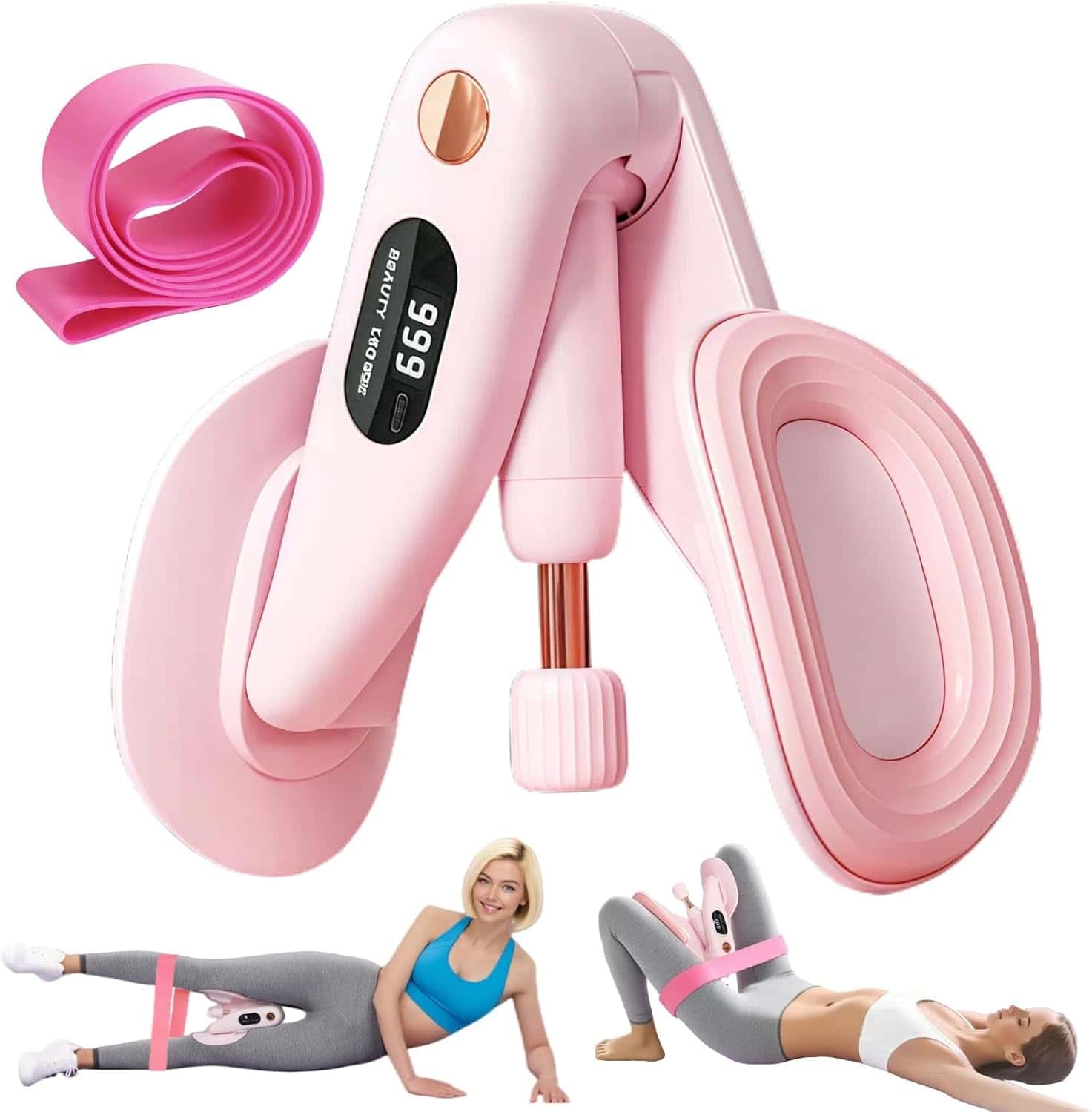 Inner Thigh Exerciser 2025 with 30 LB Resistance Bands, 10-78 LB Thigh Exerciser for Home Gym, 360° Rotating Thigh & Glute Workout Equipment, Portable Arm and Hip Trainer, Light Pink