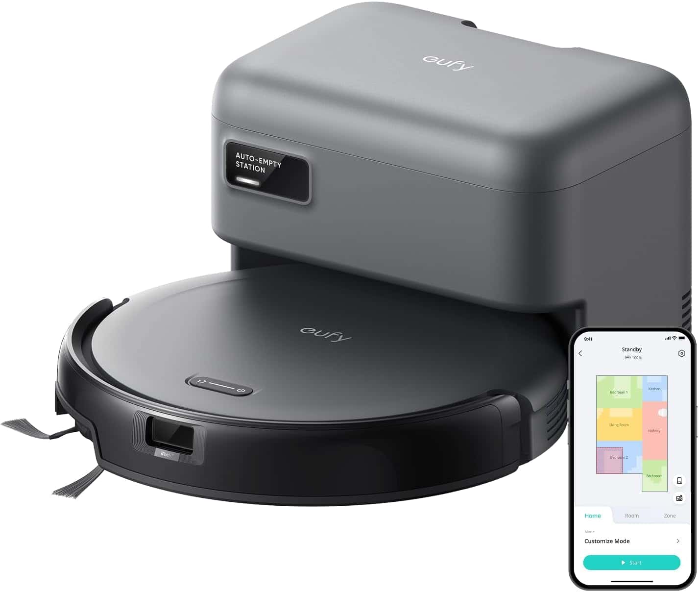 eufy C10 Robot Vacuum Self Emptying, 8 Weeks Hands Free, Advanced Smart Mapping with LiDAR Navigation, 2.85-Inch Slim Design, Powerful Suction, Edge Expansion Brush for Pet Hair, Carpet Detection