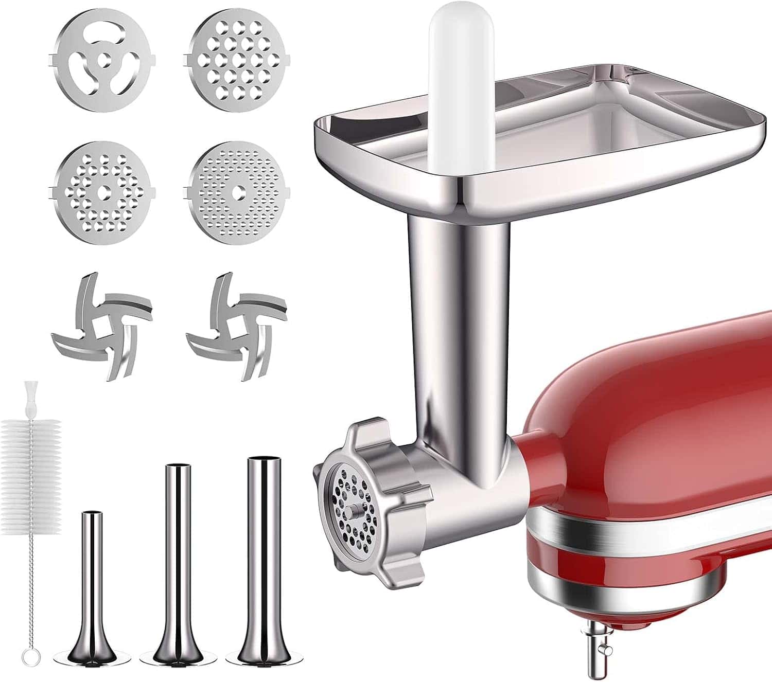 COFUN Metal Meat Grinder Attachment for KitchenAid (4 Plates, 3 Tubes)