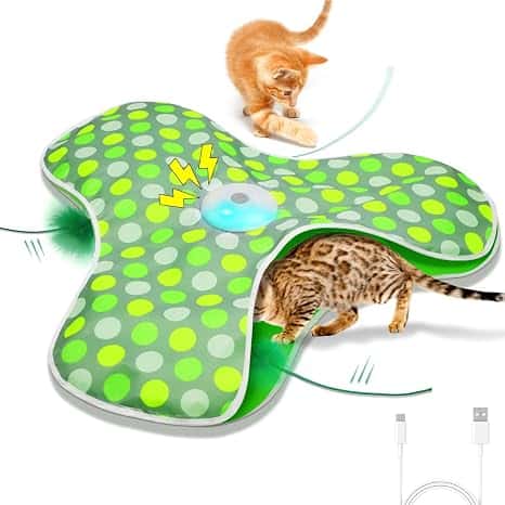 Interactive Cat Toys Rechargeable, Moving Concealed Feathers, Real Mouse Squeaky