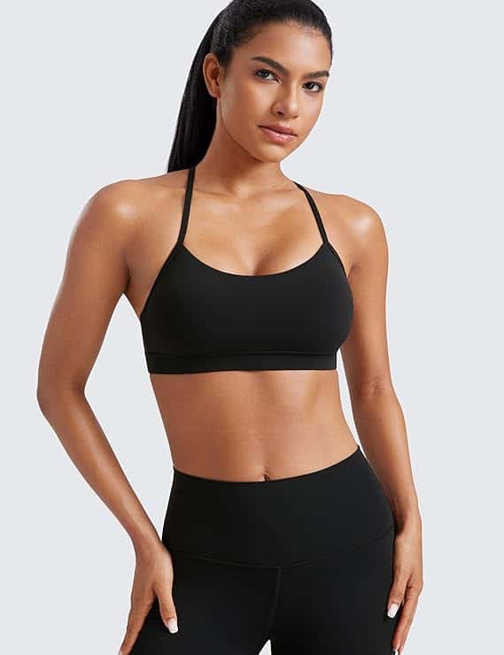 CRZ YOGA Butterluxe Y Back Sports Bras for Women - Padded Racerback Low Impact Spaghetti Thin Strap