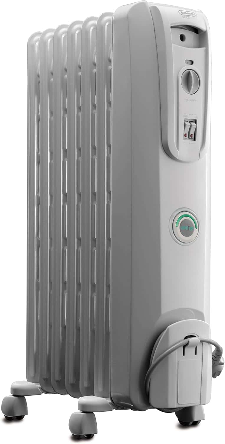 De'Longhi Oil filled Radiator Heater, 1500W Electric Space Heater for indoor use, portable room heater, Energy Saving, full room like office and bedroom with safety features, EW7707CM - Best for Overnight Use space heater for 200 sq ft with 1500W power