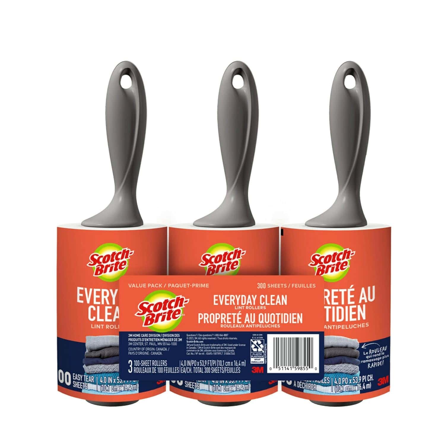 Scotch-Brite Everyday Clean Lint Roller, 3 Pack, Lint Remover for Pet Hair, Dark Clothes, Furniture, and Dusty Surfaces, Picks Up Fur & Fluff in Your Home, Car & Office, 300 Adhesive Sheets Total - Essential tool for effective dusting with the dryer method