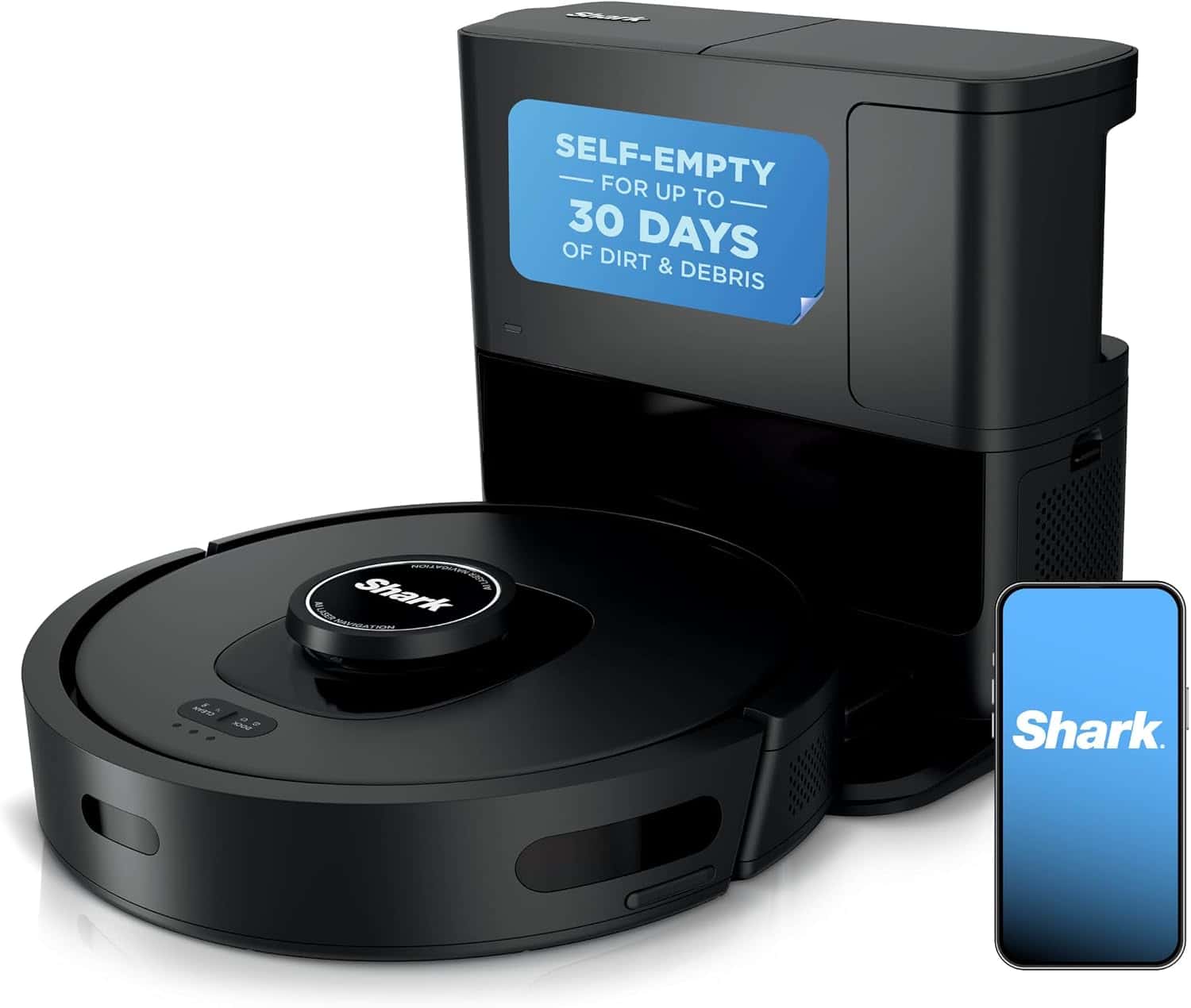 Shark AV2501S AI Ultra Robot Vacuum, with Matrix Clean, Home Mapping, 30-Day Capacity HEPA Bagless Self Empty Base, Perfect for Pet Hair, Wifi, Dark Grey