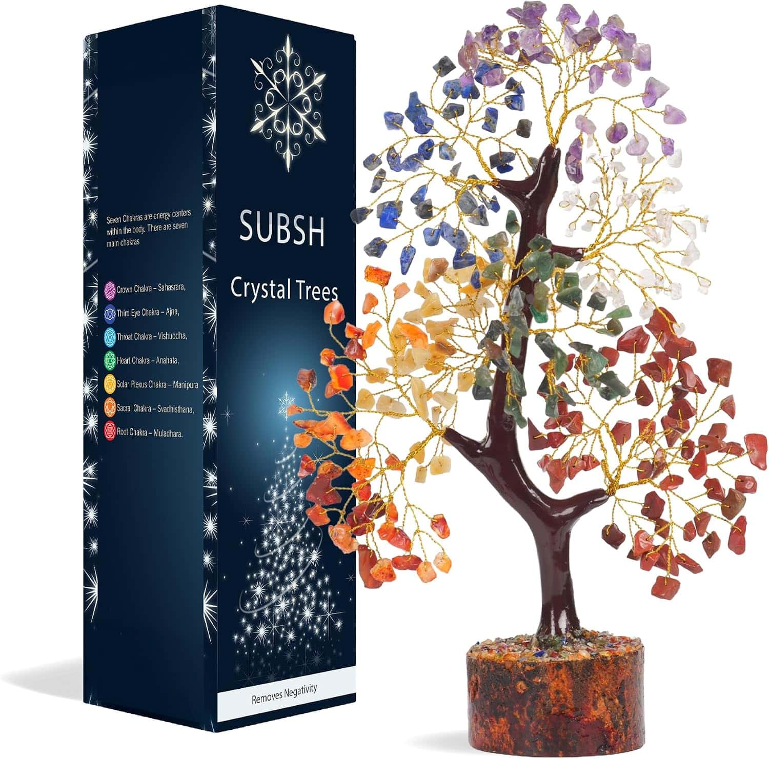 7 Chakra Tree of Life - Crystal Tree for Positive Energy - Healing Crystals and Stones - Birthday Gifts for Women, Home Office Decor -10-12"