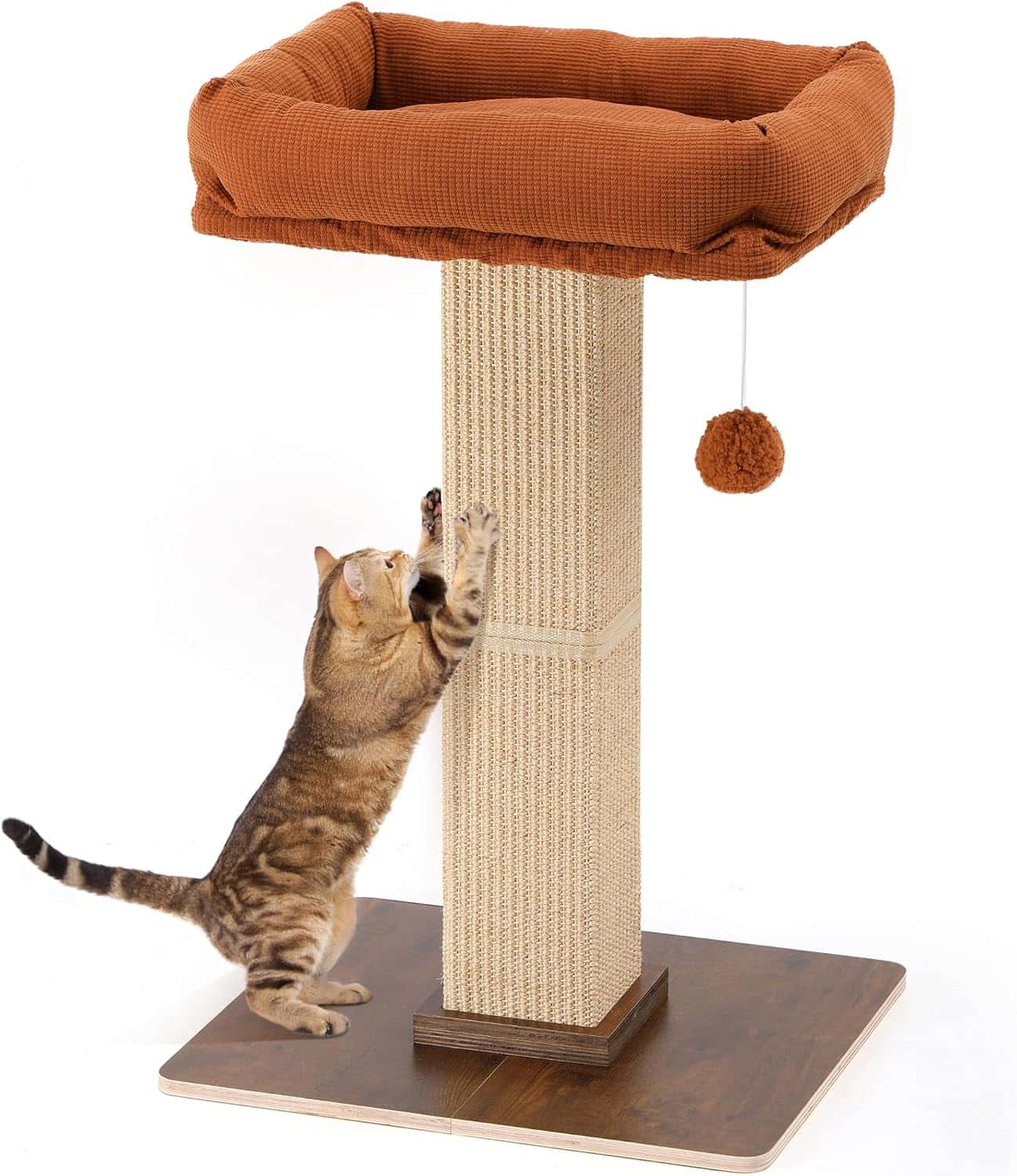 FUKUMARU retro-style tall scratch post with perch, natural sisal and solid wood