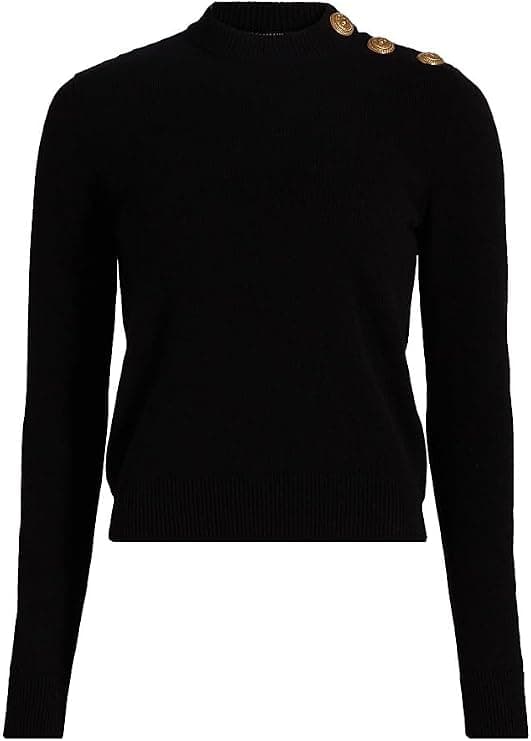 Balmain Button-Shoulder Cashmere-Wool Sweater