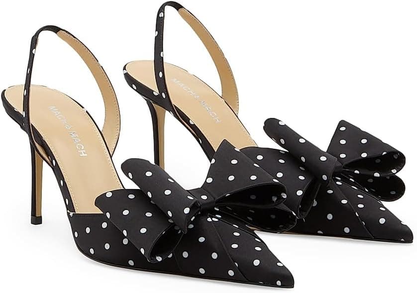 Mach & Mach Le Cadeau 85MM Polka Dot Satin Slingback Pumps - Designer Heels - Under $1,000