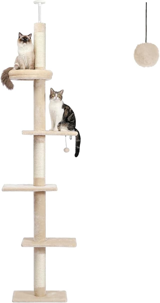 PETEPELA Floor to Ceiling Cat Tree – 5-Tier, 95–107 inches Adjustable