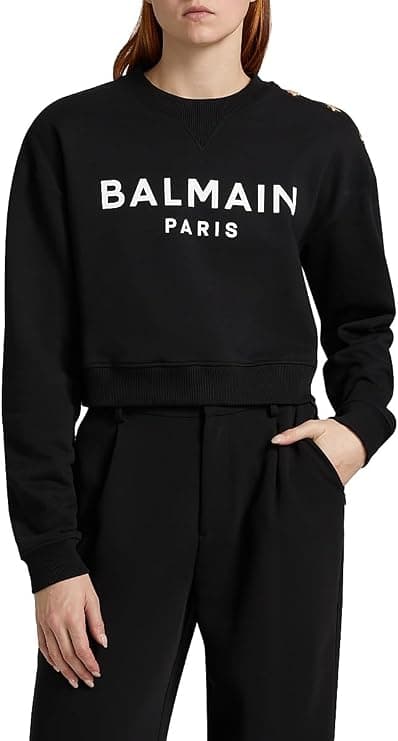 Balmain Button-Embellished Logo Cotton Sweatshirt - Designer Casual - Under $1,000