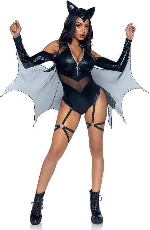 Leg Avenue Midnight Bat bodysuit with attached mesh wings and headband