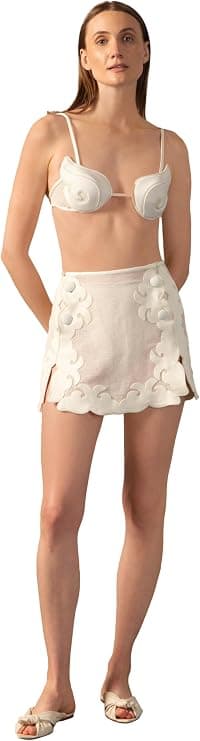 ADRIANA DEGREAS Réseau Appliqué Mini Skirt - Designer Skirts - Under $1,000