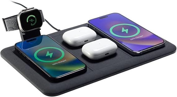 Mophie 4-in-1 Wireless Charging Mat for Apple iPhone, AirPods & Watch, Samsung Galaxy, Google Pixel, and All Qi-Enabled Devices, Additional USB-A Port, Intuitive Design, Includes Apple Watch Stand