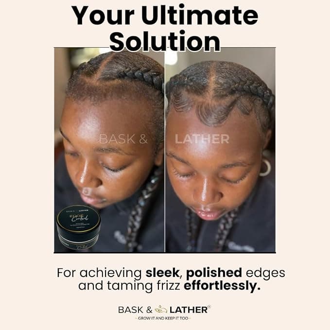 BASK & LATHER Strong Hold Edge Control Gel with Castor Oil, Non-Greasy, Non-Flaking, No White Cast, Long Lasting, Supports Hair Growth, Natural Formula, For All Hair Types, 5.3 Fl Oz - Beauty & Cosmetics - Edge Control Gel - Under $25