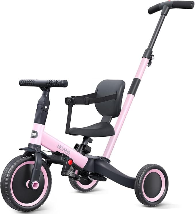 newyoo Toddler Tricycle Pink with Push Handle