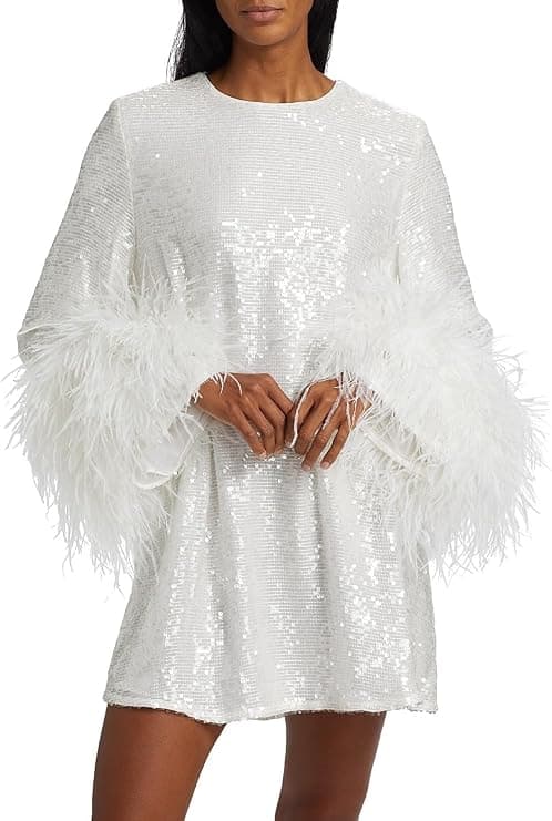 LaPointe Sequin Ostrich-Feather Shift Dress - Designer Dresses - Under $2,000
