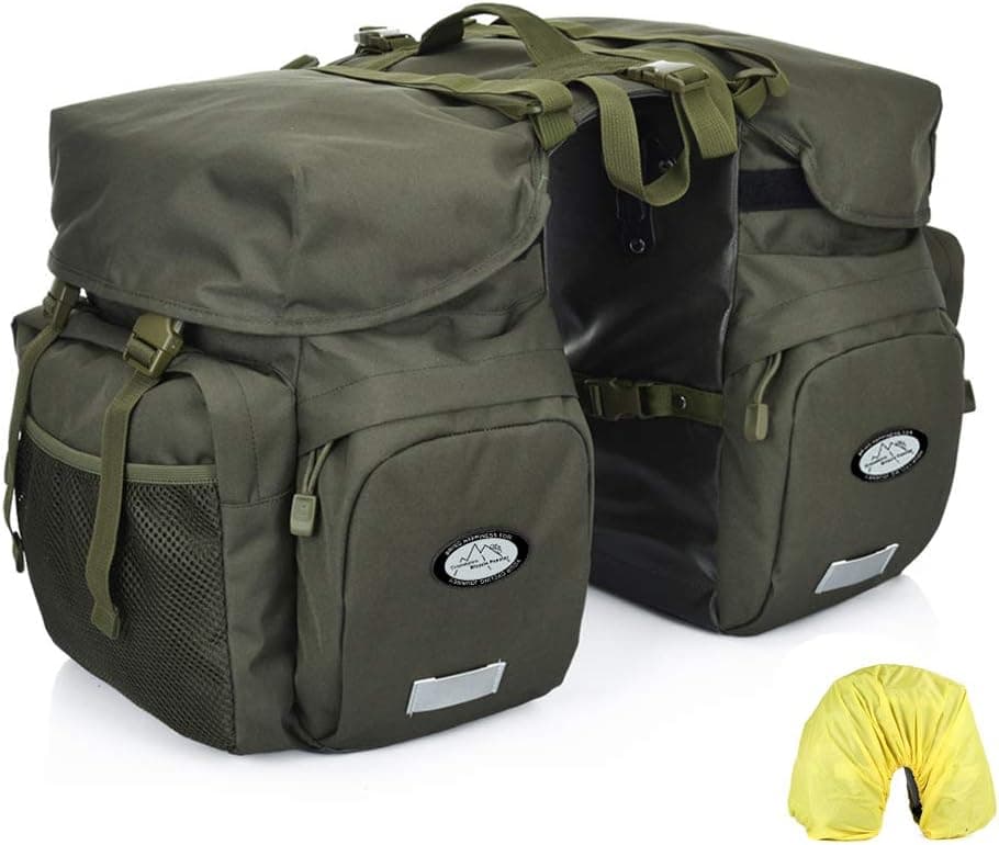 Dreamoon waterproof panniers mounted on a commuter bike rack
