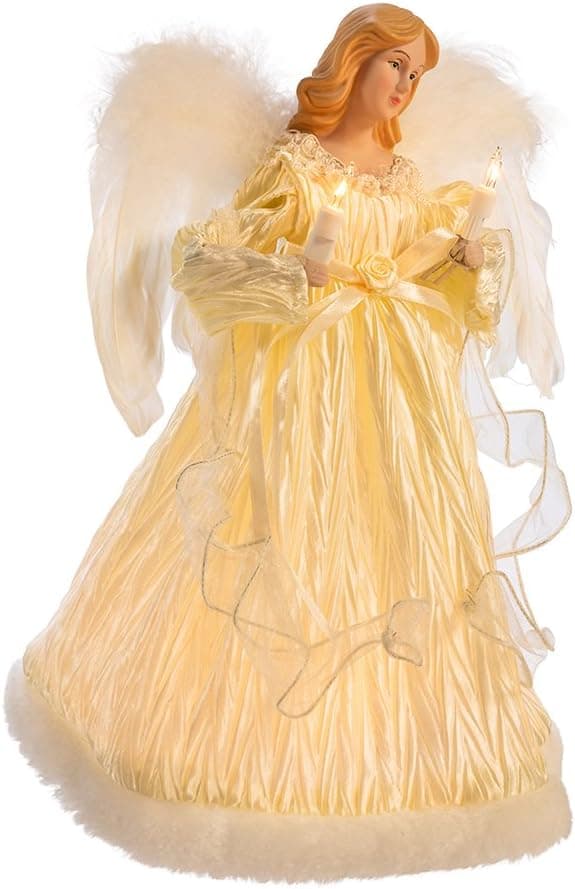 Kurt Adler 12-inch ivory angel tree topper with 10 lights