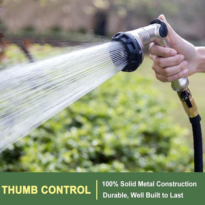 FANHAO Professional Heavy Duty Garden Hose Nozzle, 100% Metal Thumb Control Water Hose Sprayer with 8 Spray Patterns, High Pressure Water Nozzle for Lawn & Plant Watering, Car & Pet Washing - Watering gardening gift