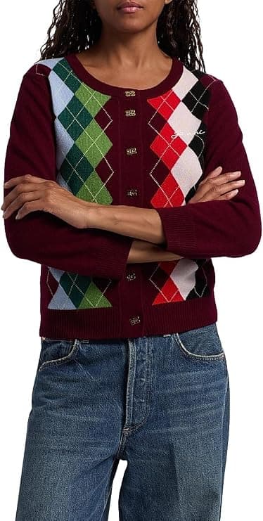 Ganni Argyle Wool-Cashmere Cardigan - Designer Knitwear - Under $500