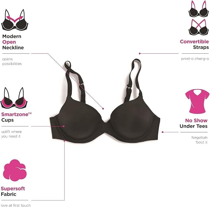 Maidenform Underwire, One Fab Fit Demi T-Shirt, Convertible Bras for Women - T-Shirt Bras - Under $25