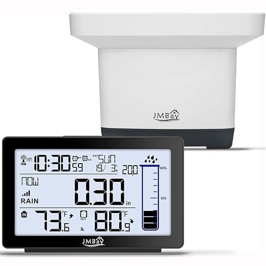 Digital Rain Gauge Outdoor with Thermometer, Self-Emptying Wireless Rain Gauges Outdoors Best Rated, High Precision Electronic Remote Rain Collector, Freeze Proof Automatic Rain Measure Gauge for Yard