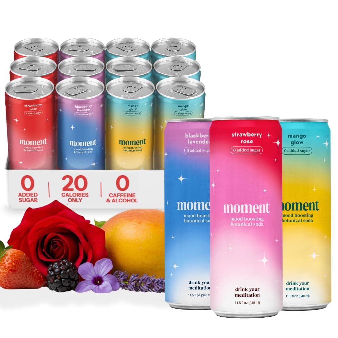 Moment Botanical Soda Soft Drink SPARKLING Drinks Fruity Fun L-Theanine & Ashwagandha
