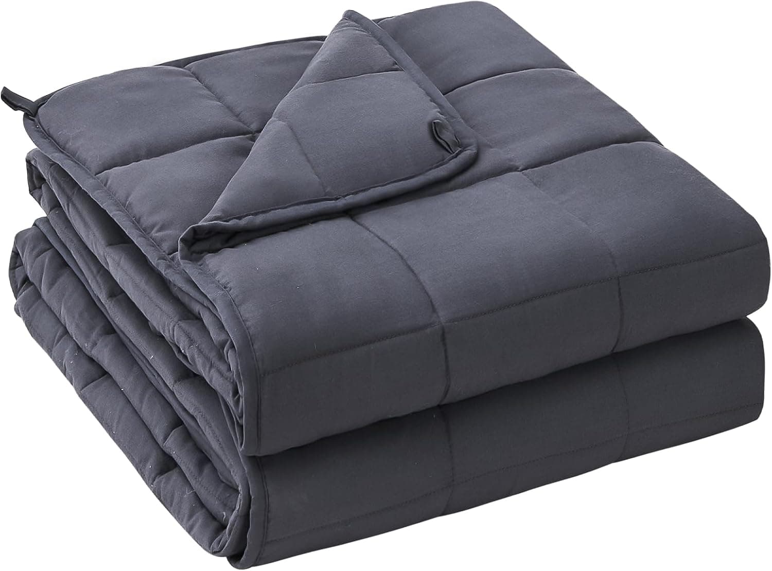 Grey yescool weighted blanket folded on a bed