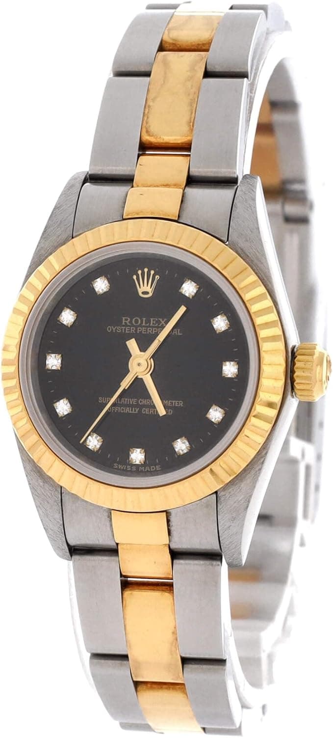 Rolex Pre-Loved Oyster Perpetual Automatic Watch Stainless Steel and Yellow Gold with Diamond Markers 24 - Fashion Accessories - $2,000+