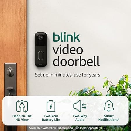 Blink Video Doorbell (newest model) – Head-to-toe HD view, two-year battery life, and simple setup. Required Sync Module not included – Add-On (Black)