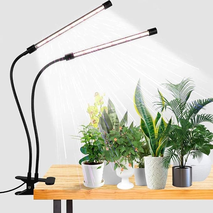 GooingTop dual head clip-on LED grow light illuminating indoor plants