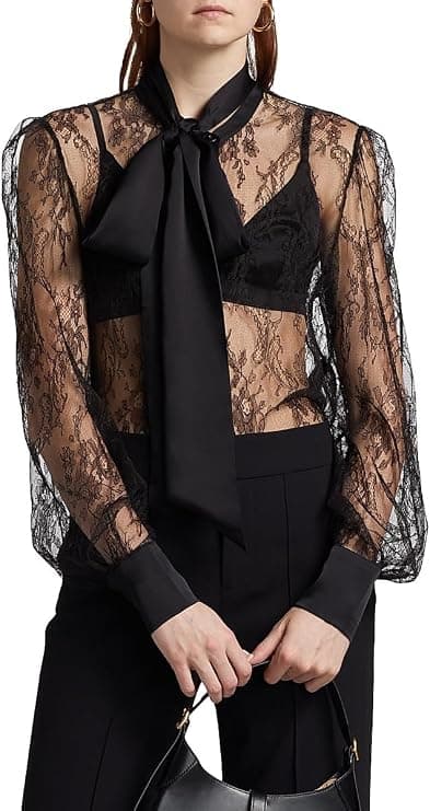 Kiki de Montparnasse Lace Tie-Neck Blouse - Luxury Tops - Under $1,000