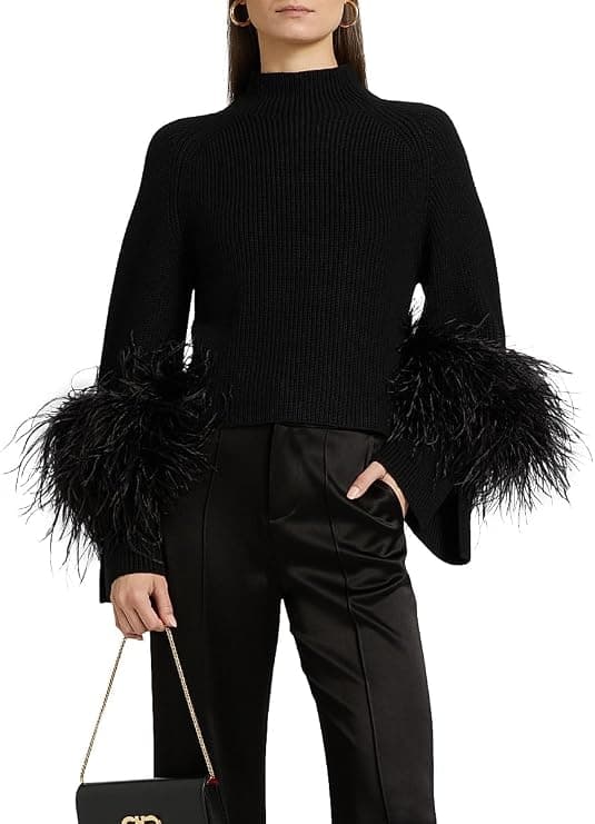LaPointe Merino Wool Feather-Cuff Sweater - Designer Knitwear - Under $2,000