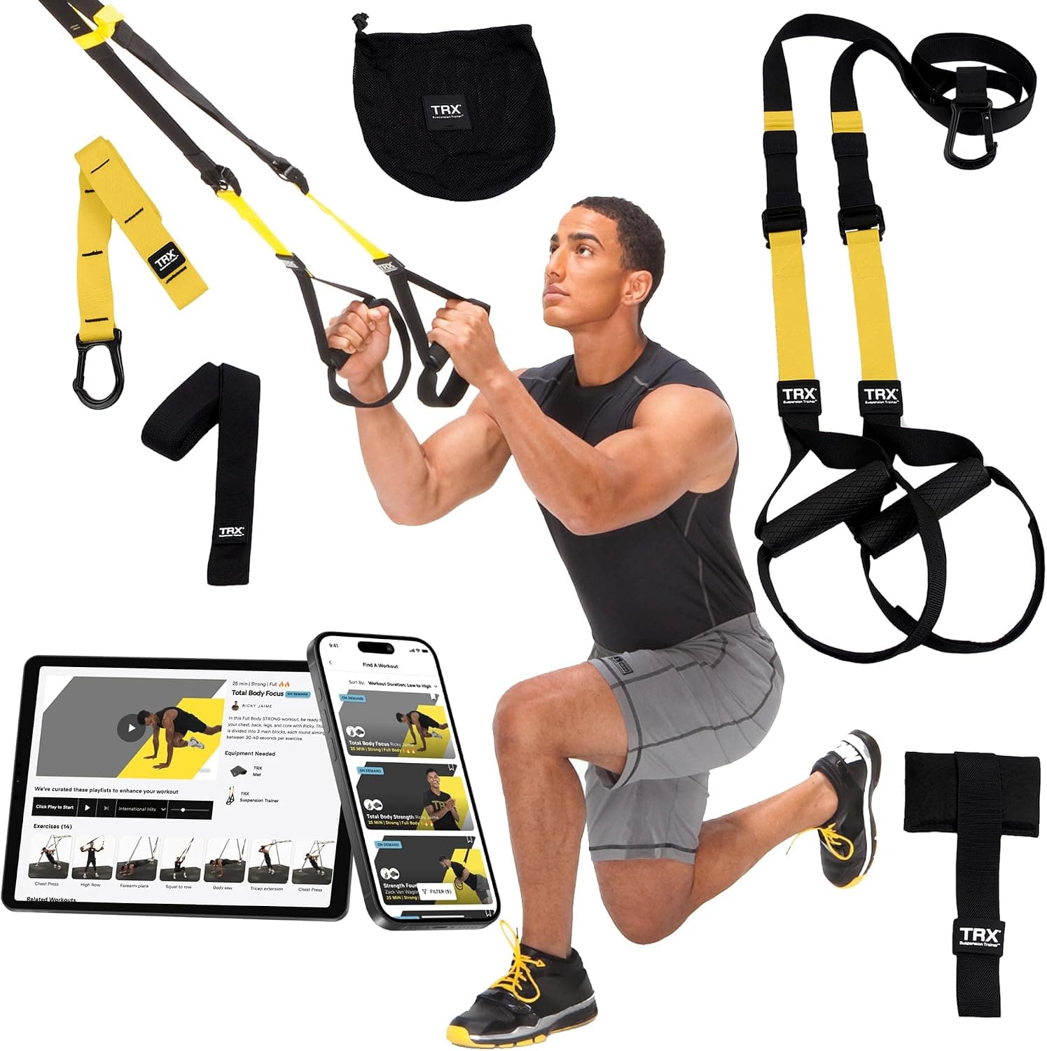 TRX Pro3 suspension trainer mounted with indoor anchor