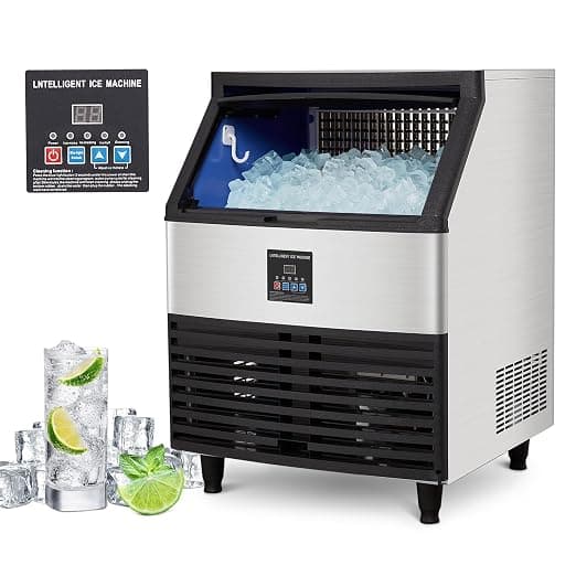 Commercial Ice Maker Machine 440lbs/24H, Stainless Steel Ice Machine w/ 88lbs Large Ice Storage Capacity, LED & Self-Clean Freestanding Ice Maker(6 * 18 Ice Cube)