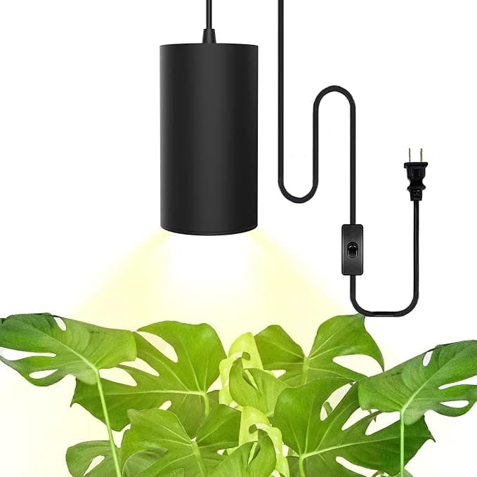 Sterren black pendant grow light hanging above indoor plants