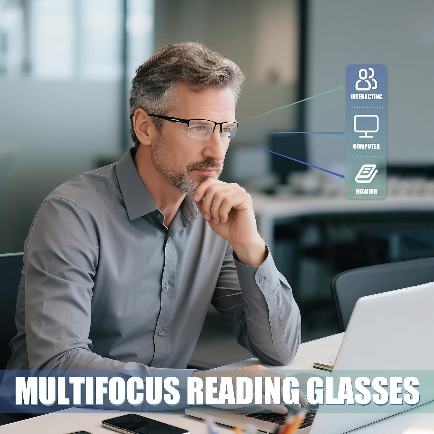ZERPEET 2 Pack progressive reading glasses