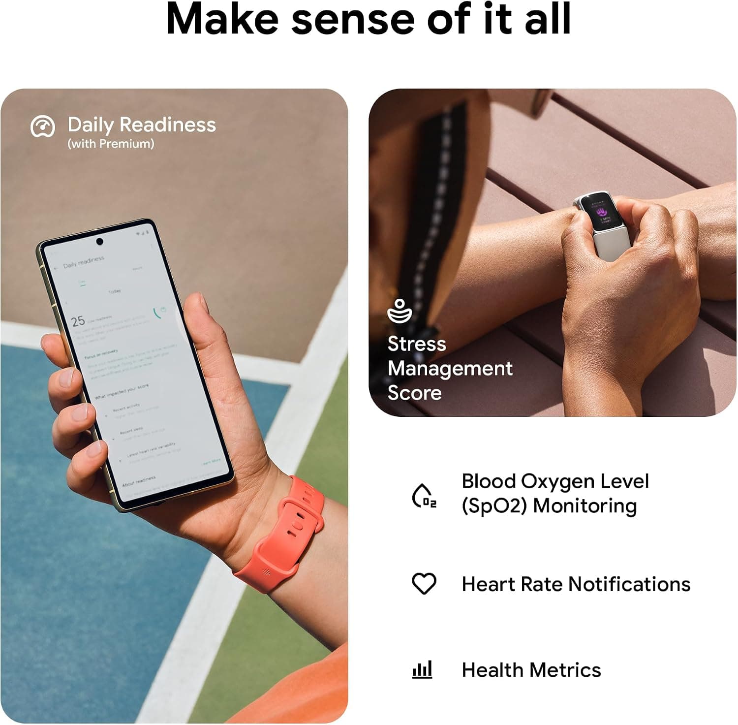 Fitbit Charge 6 fitness tracker showing workout stats