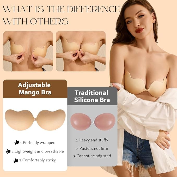 EIDOS Strapless Backless Sticky Push Up Bra with Nipple Covers