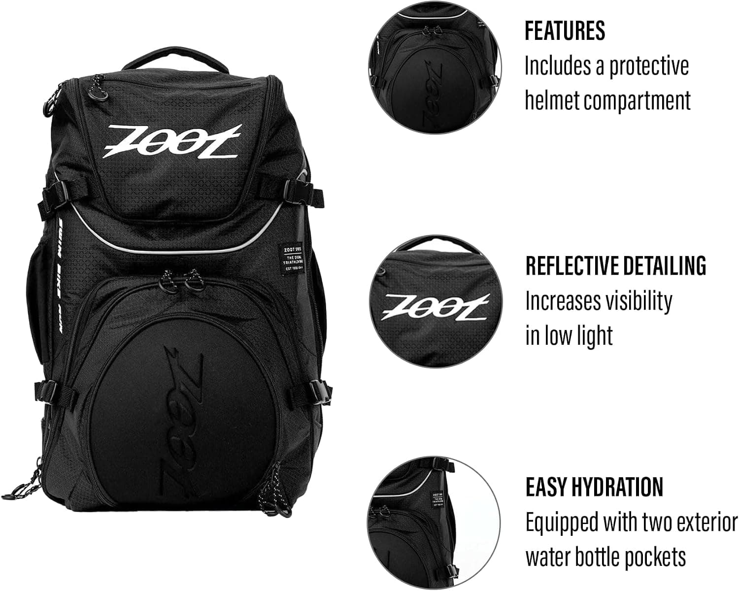 Zoot Ultra Tri Bag packed with race-day gear on a hotel bed