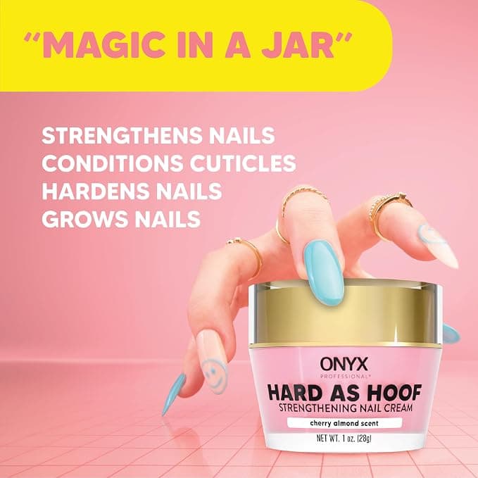 Onyx Professional Hard as Hoof Nail Strengthening Cream, Cherry Almond Scent - Made in USA, Nail Growth & Conditioning Cuticle Cream Stops Splits, Chips, Cracks & Strengthens Nails, 1 oz - Beauty & Cosmetics - Nail Strengthener - Under $25