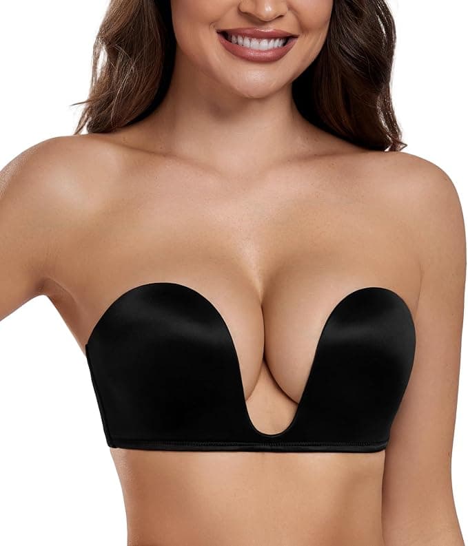 HACI Plunge Deep U Strapless Bra Push Up Demi Seamless Underwire