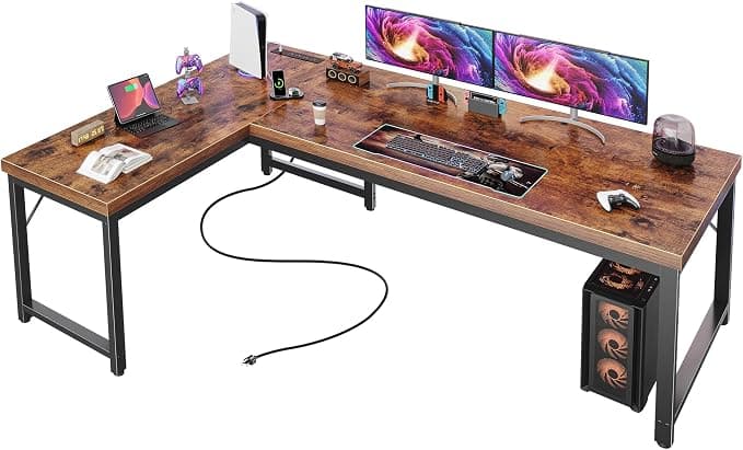 Huuger 63 Inch L Shaped Desk with Power Outlets and USB-C Port