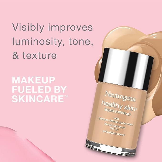 Neutrogena Healthy Skin Liquid Foundation Makeup with Broad Spectrum SPF 20 Sunscreen, Lightweight, Medium Coverage Makeup with Sunscreen and Pro-Vitamin B5, Natural Ivory 20, 1 fl. oz