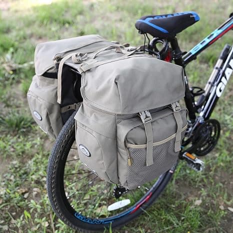 Dreamoon 50L Bike Panniers, Waterproof Bicycle Commuting Bag Saddle Bags with Rain Cover, Bike Rear Seat Bag Carrier with Reflective Trim, Cycling Organizer for Width Less Than 6.3 inches Rack (Gray)
