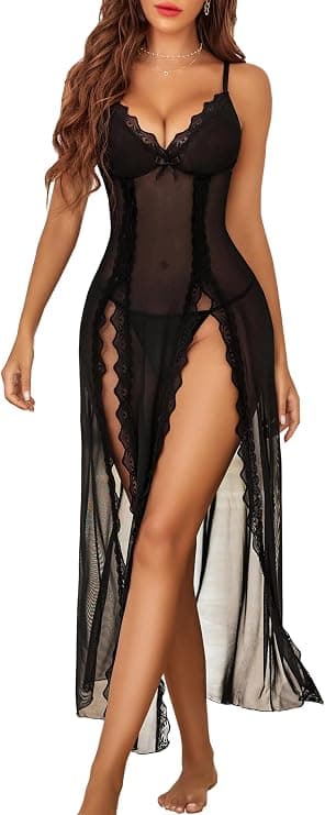 Avidlove lace babydoll chemise with plunging neckline and side split