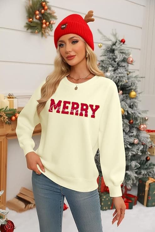 KIDDAD Christmas Sweatshirts for Women Glitter Patch