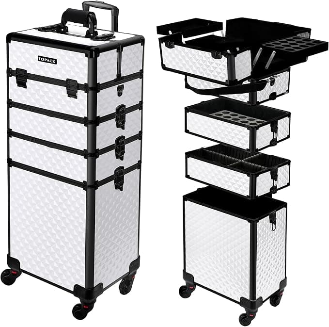 TOPACK Professional 5-In-1 Rolling Makeup Train Case