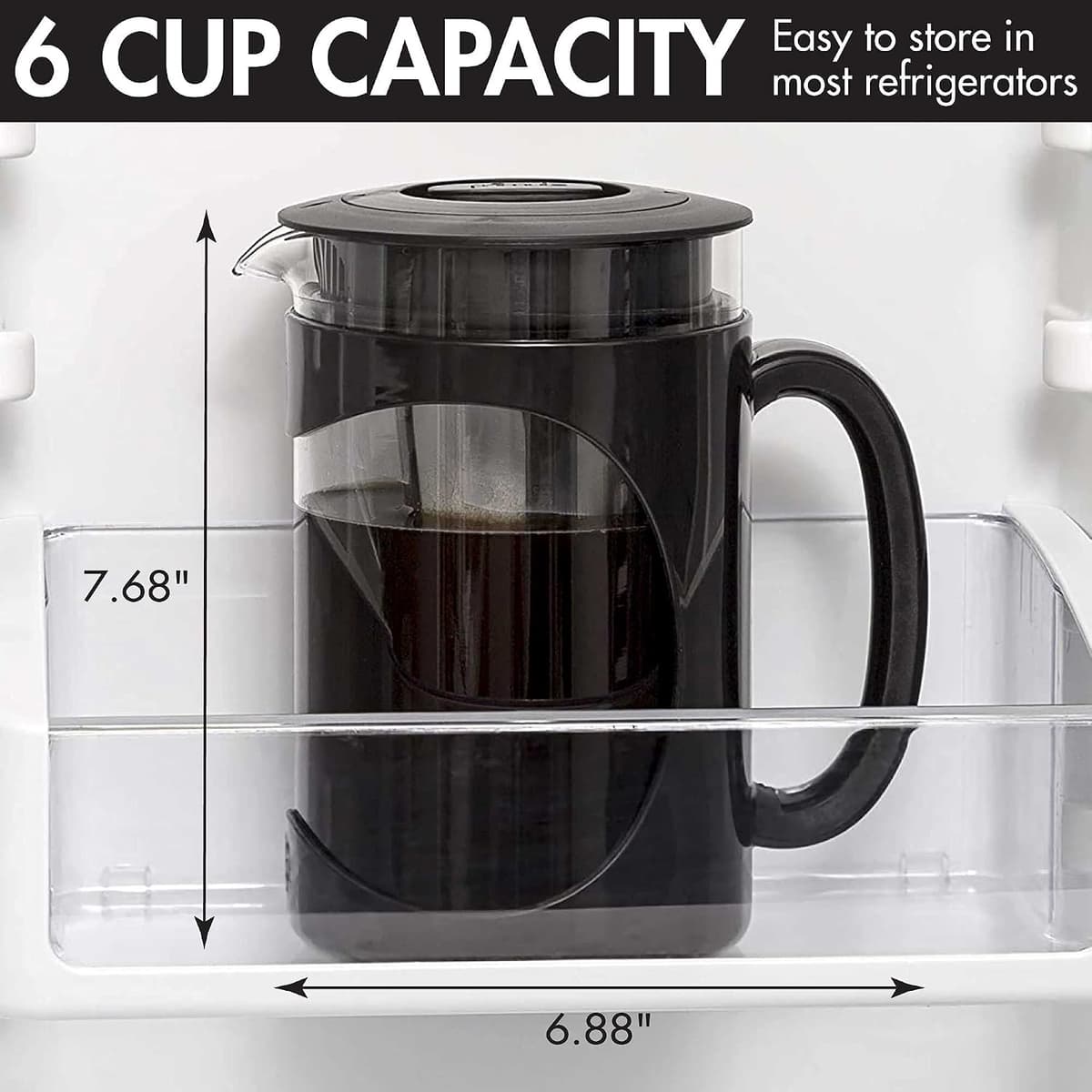 Primula Burke Deluxe Cold Brew Iced Coffee Maker, Comfort Grip Handle, Durable Glass Carafe, Removable Mesh Filter, Perfect 6 Cup Size, Dishwasher Safe, 1.6 qt, Black