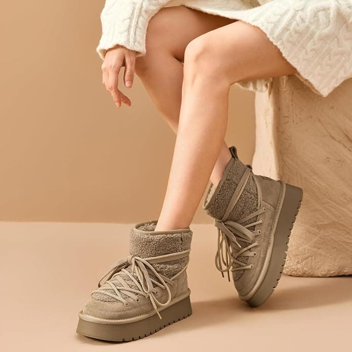 BEAU TODAY Snow Boots for Women, Platform Anti-Slip Winter Booties